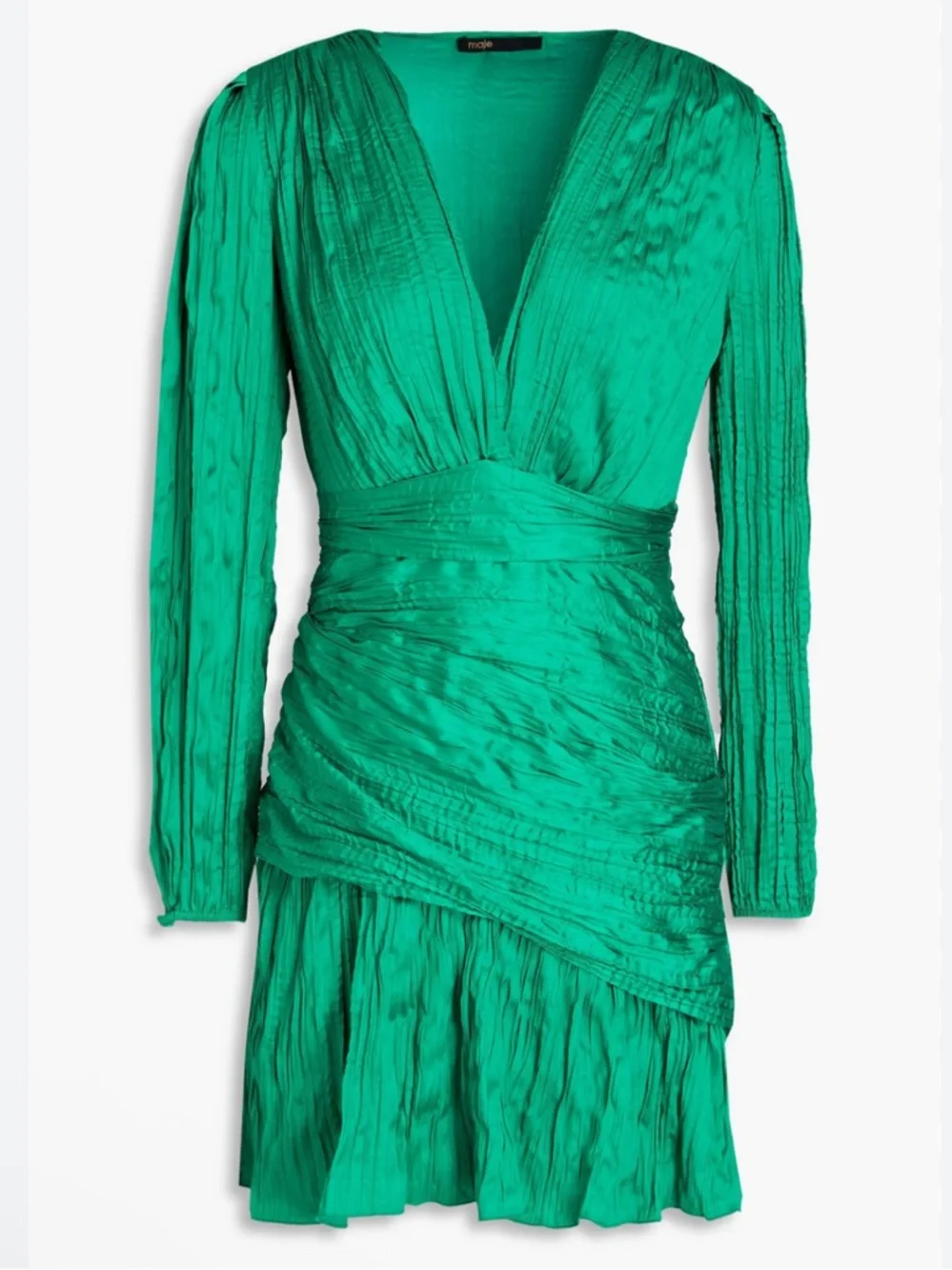 Maje Plissé-satin Green mini dress 38 / 6